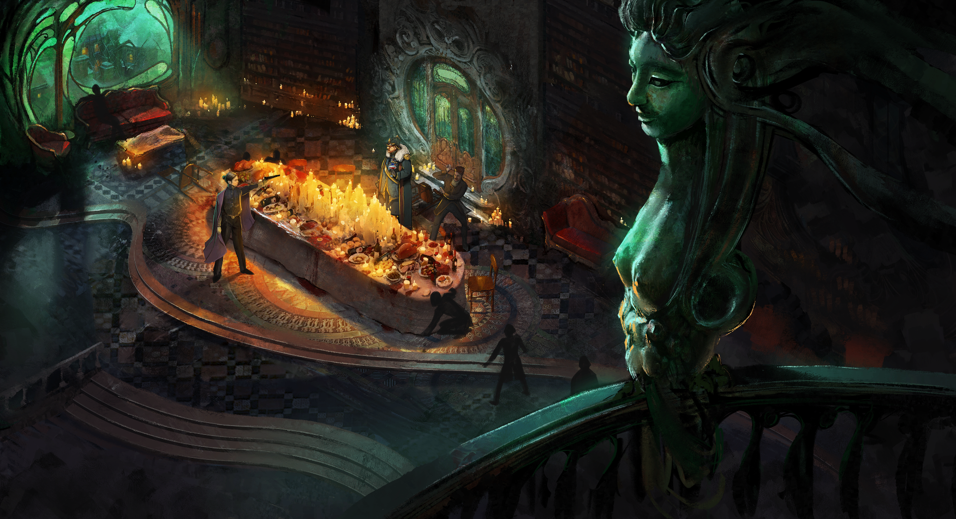 Game screenshot — palace scene with characters
