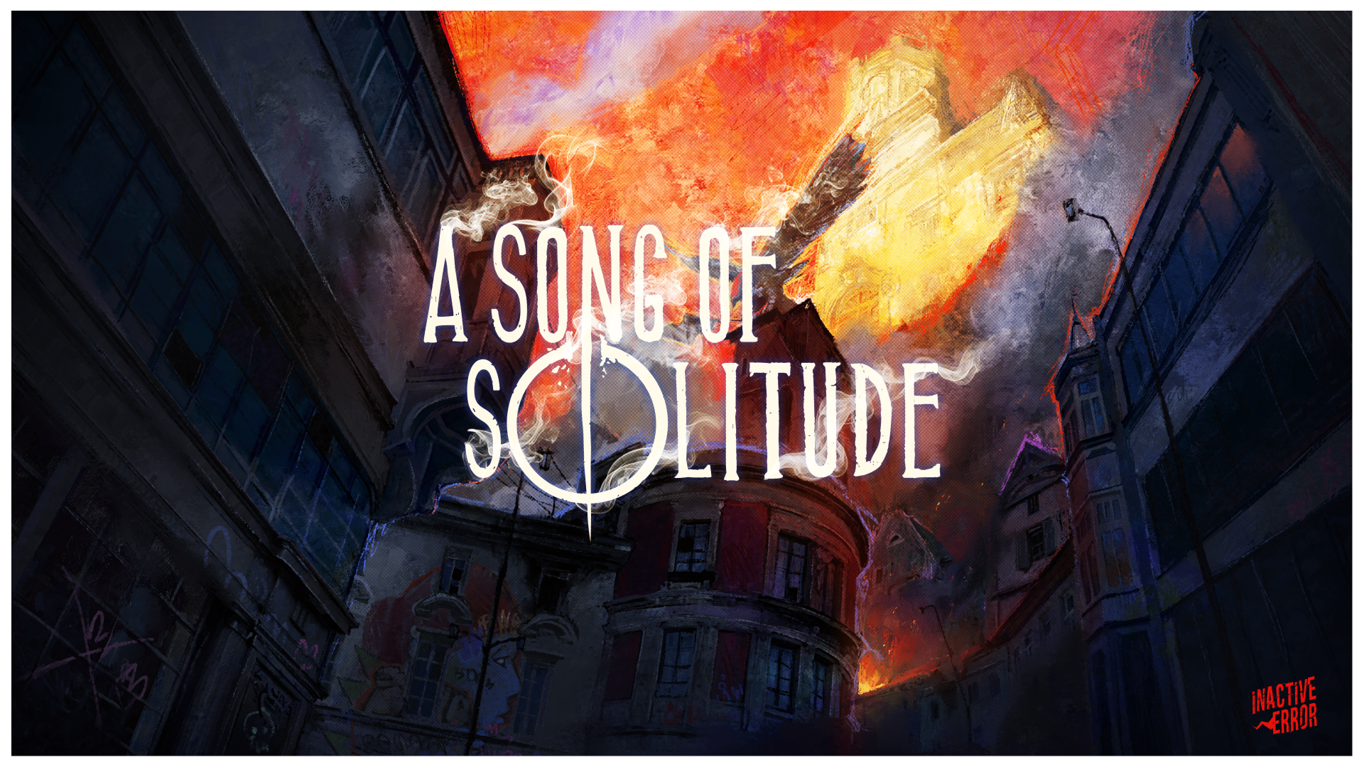 A Song of Solitude — title art depicting a burning city